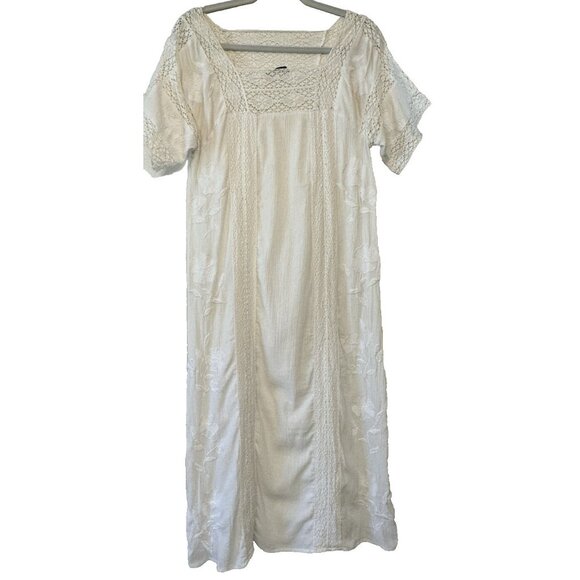 Zara Women white Embroidered Lace India Small Maxi Dress Boho Cottage Romance - Picture 9 of 14